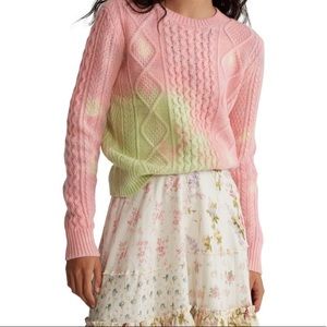 NWT POLO Ralph Lauren Sweater Tie Dye Cable Knit Wool Blend Pink Mint Medium